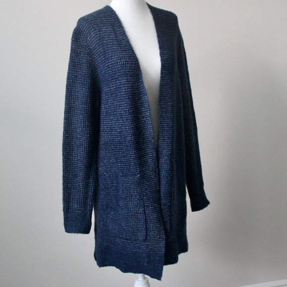Time and Tru Blueberry Blue Speckled Midi Open Cardigan Sweater Pockets Small - Picture 3 of 6